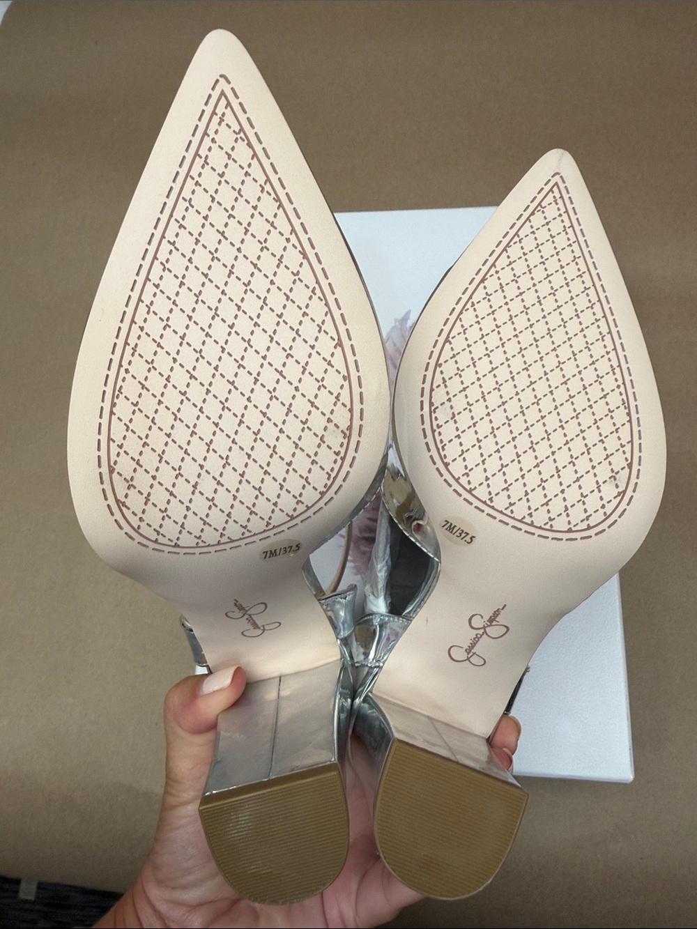 Jessica Simpson Metallic Silver Pointed-Toe Ankle-Strap Block Heels - Picture 5 of 6